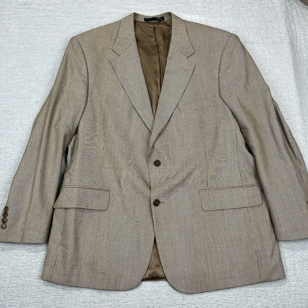 Vintage Oak Creek Sport Coat Mens 44R Beige Wool Houndstooth‎ Blazer USA MADE